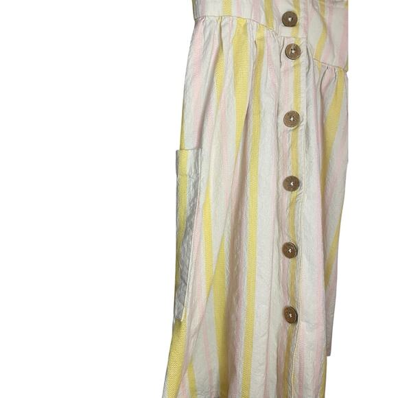 Roxy Under the Sun Strap Sundress Small Cotton Butter Yellow Petal Pink Pastel - Picture 6 of 7